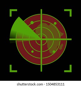 Radar designs abstract icon. Green radar. Vector illustration image on black background. flat illustration of radar, vector icon, sign symbol