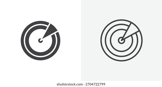 Symbol für Radarerkennung. Sammlung von bearbeitbaren Strichlinien und Volumenkörper-Flachstilen.