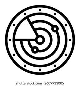 A radar detection icon depicting a circular dial with indicators for navigation or security applications.