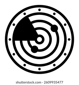 A radar detection icon depicting a circular dial with indicators for navigation or security applications.