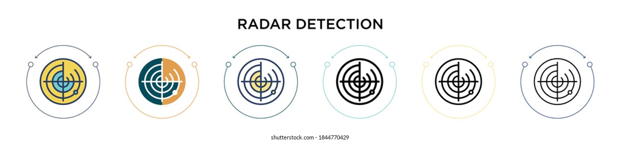 Radar detection icon in filled, thin line, outline and stroke style. Vector illustration of two colored and black radar detection vector icons designs can be used for mobile, ui, web