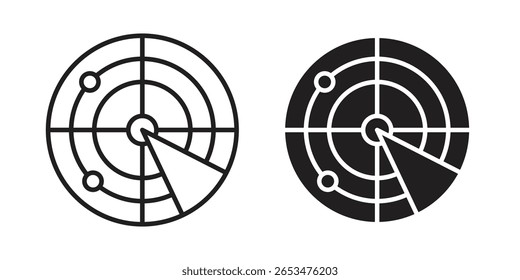 Icono de detección de radar, signo de Vector de contorno, pictograma de estilo lineal y sólido aislado en blanco.