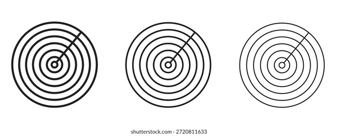 Símbolo delgado de la línea del icono de la detección del radar en el fondo blanco, Ilustración vectorial editable del movimiento
