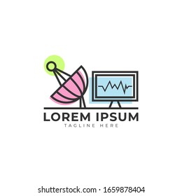 Radar Detection Technology with Screen and Satellite Dish Logo Vector Icon Illustration