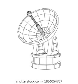 Radar. Directional radio antenna with satellite dish. Astronomy radio telescope . Wireframe low poly mesh vector illustration