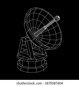 Radar. Directional radio antenna with satellite dish. Astronomy radio telescope . Wireframe low poly mesh vector illustration
