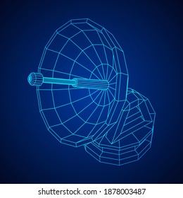 Radar. Directional radio antenna with satellite dish. Astronomy radio telescope . Wireframe low poly mesh vector illustration