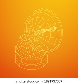 Radar. Directional radio antenna with satellite dish. Astronomy radio telescope . Wireframe low poly mesh vector illustration