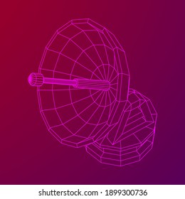 Radar. Directional radio antenna with satellite dish. Astronomy radio telescope . Wireframe low poly mesh vector illustration