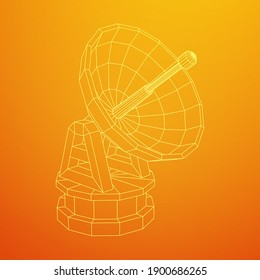 Radar. Directional radio antenna with satellite dish. Astronomy radio telescope . Wireframe low poly mesh vector illustration