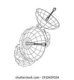 Radar. Directional radio antenna with satellite dish. Astronomy radio telescope . Wireframe low poly mesh vector illustration