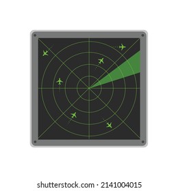 Radar display in trendy flat design isolated vector on white background, technology objects  graphic design.