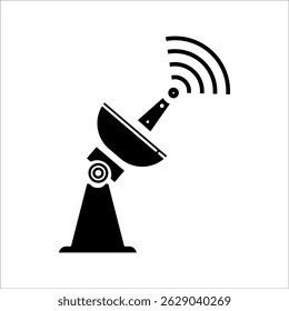 Ícone de glifo de radar. Antena de satélite com sinal forte. Conceito de design de vetor de astronomia, pictograma de estilo sólido sobre fundo branco, uso para web.