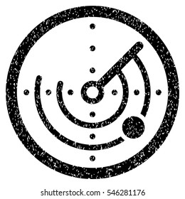 Radar grainy textured icon for overlay watermark stamps. Flat symbol with dirty texture. Dotted vector black ink rubber seal stamp with grunge design on a white background.