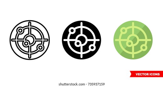 Radar icon of 3 types: color, black and white, outline. Isolated vector sign symbol.