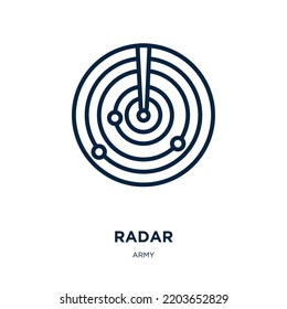 radar icon from army collection. Thin linear radar, technology, wireless outline icon isolated on white background. Line vector radar sign, symbol for web and mobile