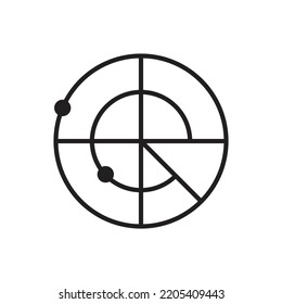 Diseño de iconos de radar.Icono de detección de radar, Pantalla de radar, línea delgada, contorno y estilo de trazo. Ilustración del vector 