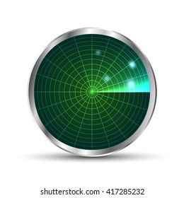 Radar icon. Illustration on white background for design.Vector EPS10. Radar monitor with scanning.