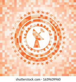 radar icon inside abstract emblem, orange mosaic background