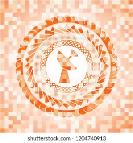 radar icon inside abstract orange mosaic emblem with background