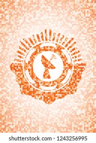 radar icon inside abstract orange mosaic emblem with background