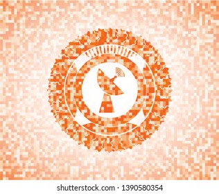 radar icon inside abstract orange mosaic emblem with background