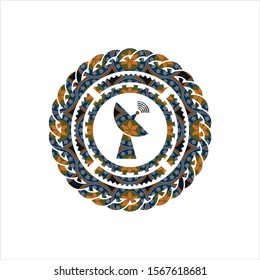 radar icon inside arabesque badge background. arabic decoration.