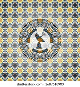 radar icon inside arabesque badge background. arabic decoration.