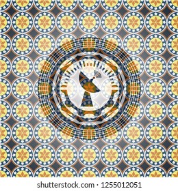 radar icon inside arabesque emblem. arabic decoration.