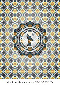 radar icon inside arabesque emblem background. arabic decoration.