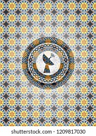 radar icon inside arabesque style emblem. arabic decoration.