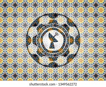 radar icon inside arabesque style emblem. arabic decoration.