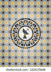 radar icon inside arabic badge. Arabesque decoration.