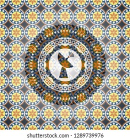 radar icon inside arabic badge. Arabesque decoration.