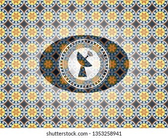 radar icon inside arabic badge. Arabesque decoration.