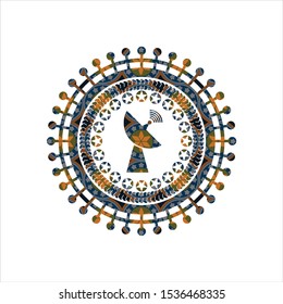 radar icon inside arabic badge. Arabesque decoration.