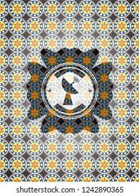 radar icon inside arabic style emblem. Arabesque decoration.