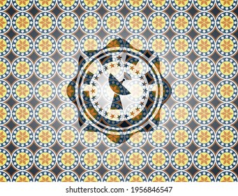 radar icon inside arabic style badge. Arabesque decoration. 