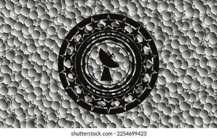 icono de radar dentro del emblema negro con fondo de burbujas. Vintage. Ilustración vectorial. Detallado. 