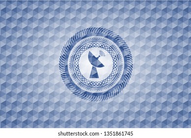 radar icon inside blue emblem with geometric pattern background.