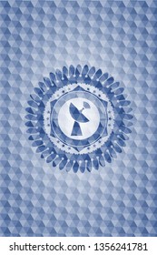 radar icon inside blue emblem or badge with abstract geometric pattern background.