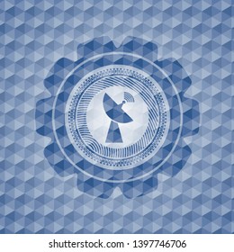 radar icon inside blue emblem or badge with geometric pattern background.