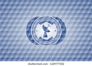 radar icon inside blue hexagon emblem.