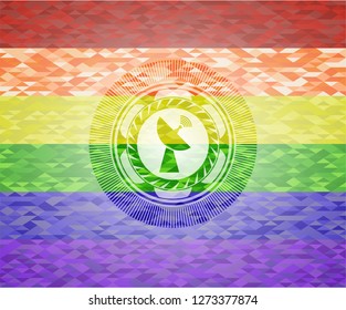 radar icon inside emblem on mosaic background with the colors of the LGBT flag