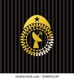 radar icon inside gold shiny emblem. 