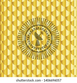 radar icon inside golden emblem. Scales pattern. Vector Illustration. Detailed.