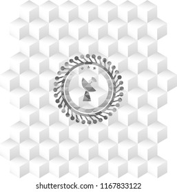 radar icon inside grey badge with geometric cube white background