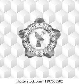 radar icon inside grey badge with geometric cube white background