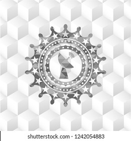 radar icon inside grey badge with geometric cube white background