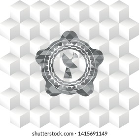 radar icon inside grey badge with geometric cube white background